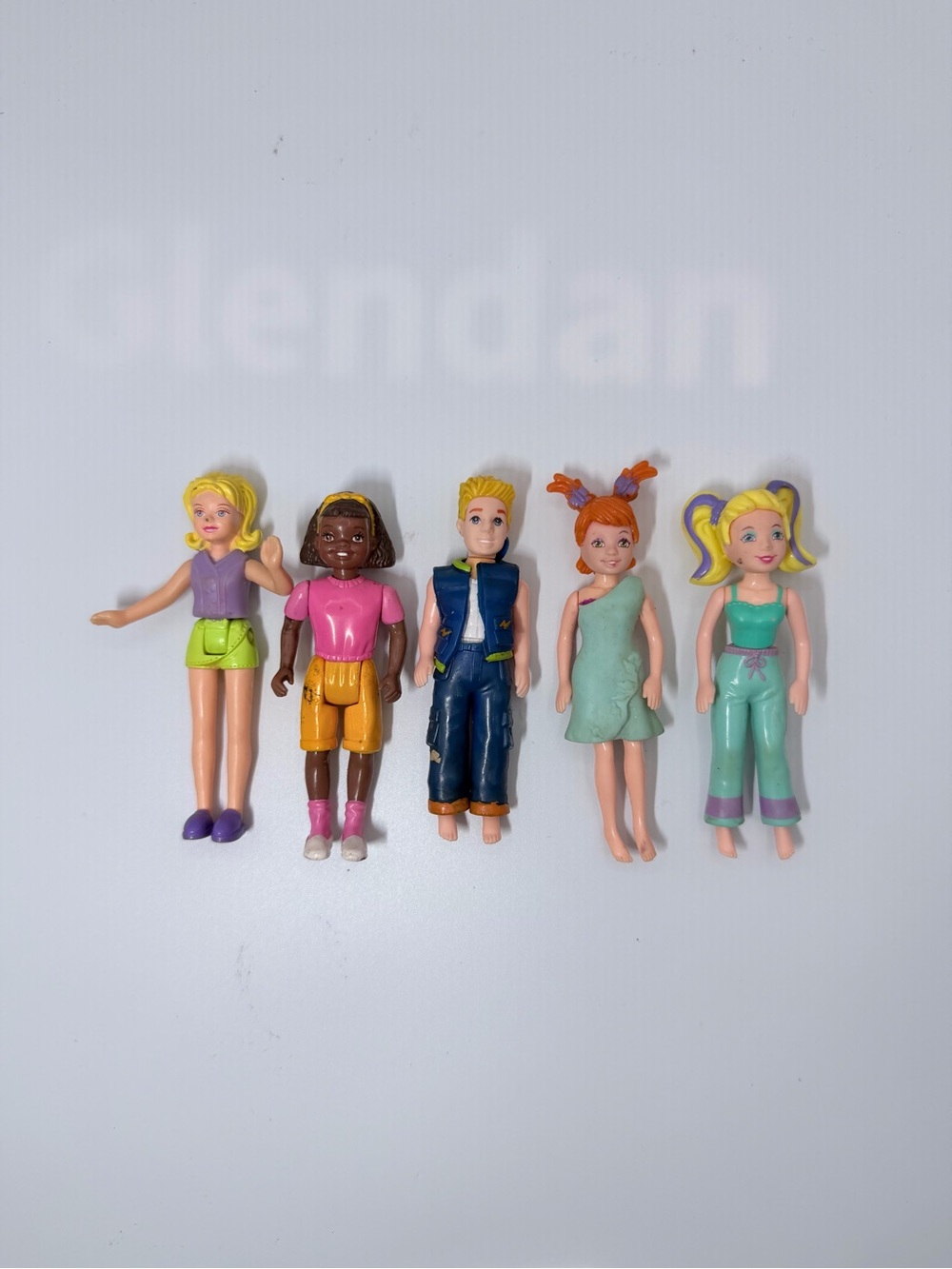 Set of Five Colorful Kids Fashion Dolls - Pink, Purple, Yellow, Blue, Green